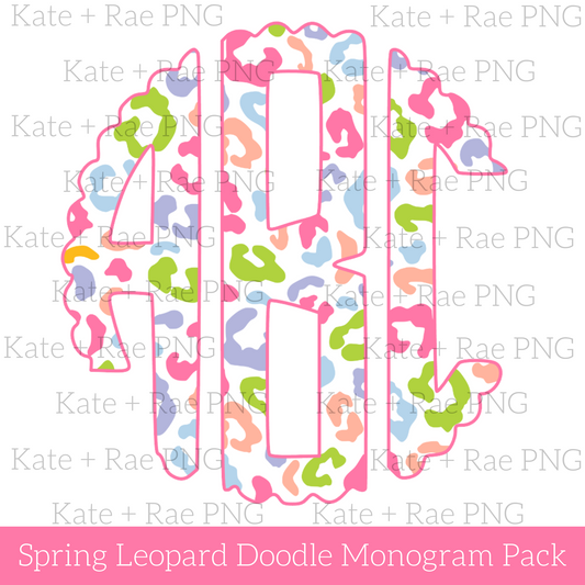 Spring Leopard Doodle Monogram Pack