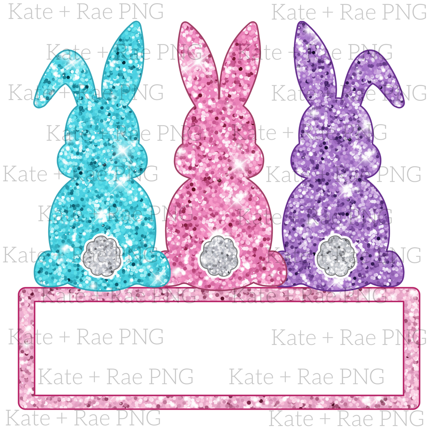 Girls Glitter Easter Bunny Faux Applique with Name Plate PNG