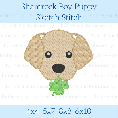 Boys St. Patrick's Day Puppy Dog Sketch Stitch Embroidery Design
