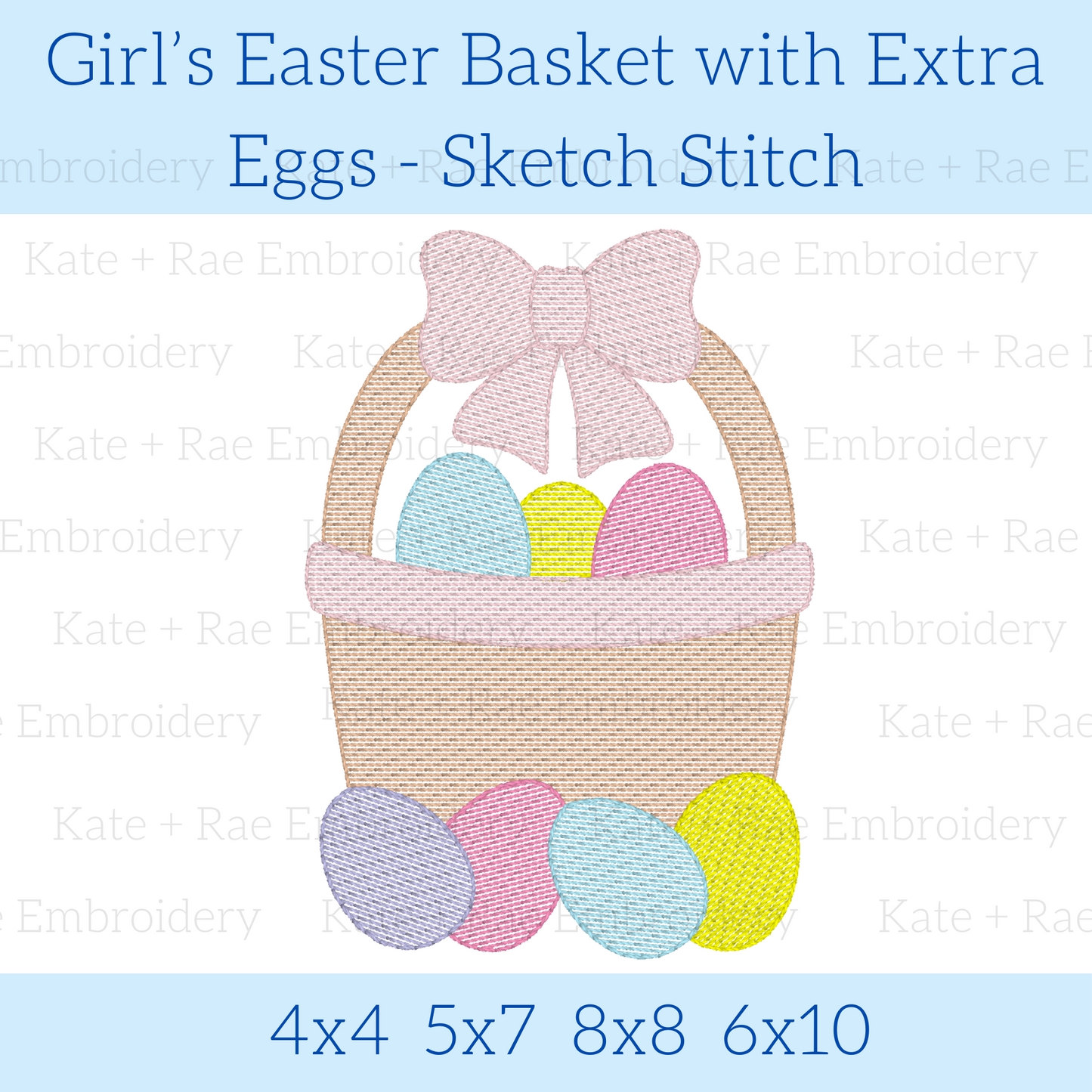 Girl's Easter Basket with Extra Eggs Sketch Stitch Embroidery Design