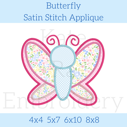 Butterfly Satin Stitch Applique Embroidery Design