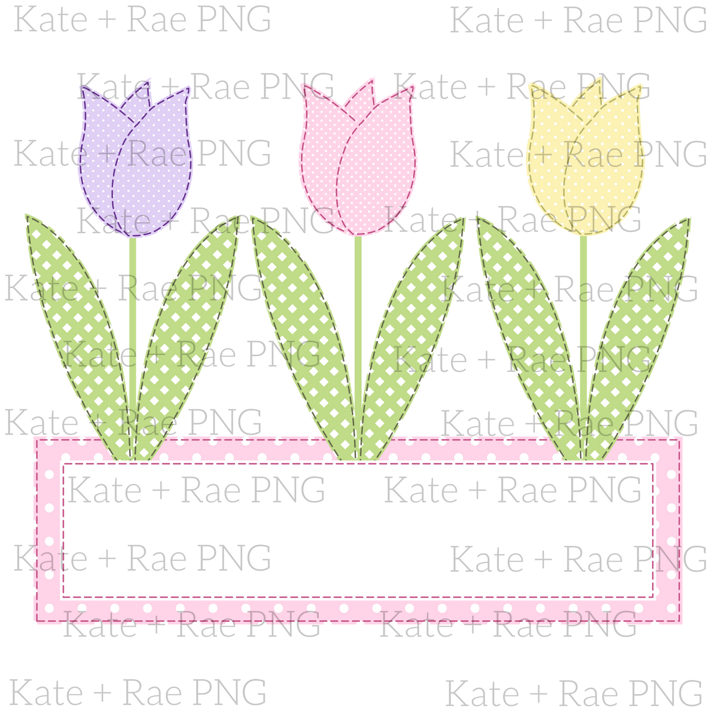 Girl's Spring Tulip Garden Faux Applique with Name Plate PNG