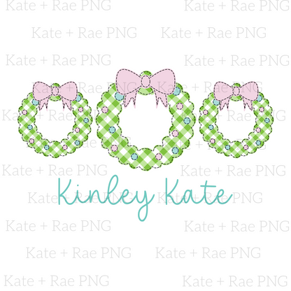 Girly Christmas Wreath Trio Faux Applique PNG
