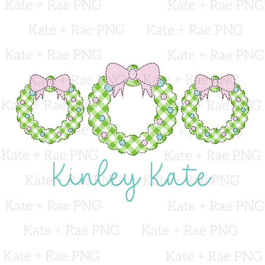 Girly Christmas Wreath Trio Faux Applique PNG