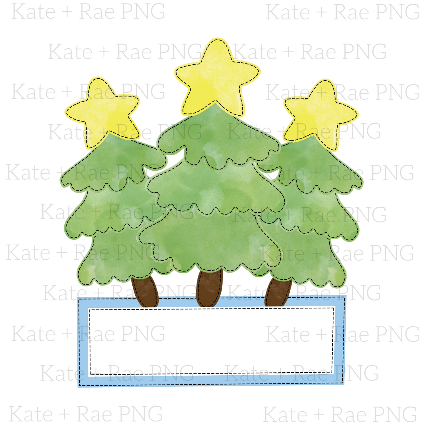 Christmas Tree Trio with Blue Name Plate