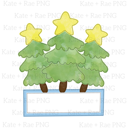 Christmas Tree Trio with Blue Name Plate
