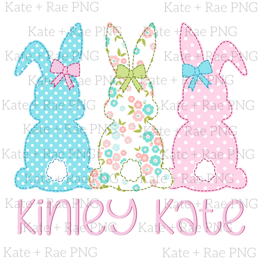 Girls Bunny Trio Faux Applique PNG