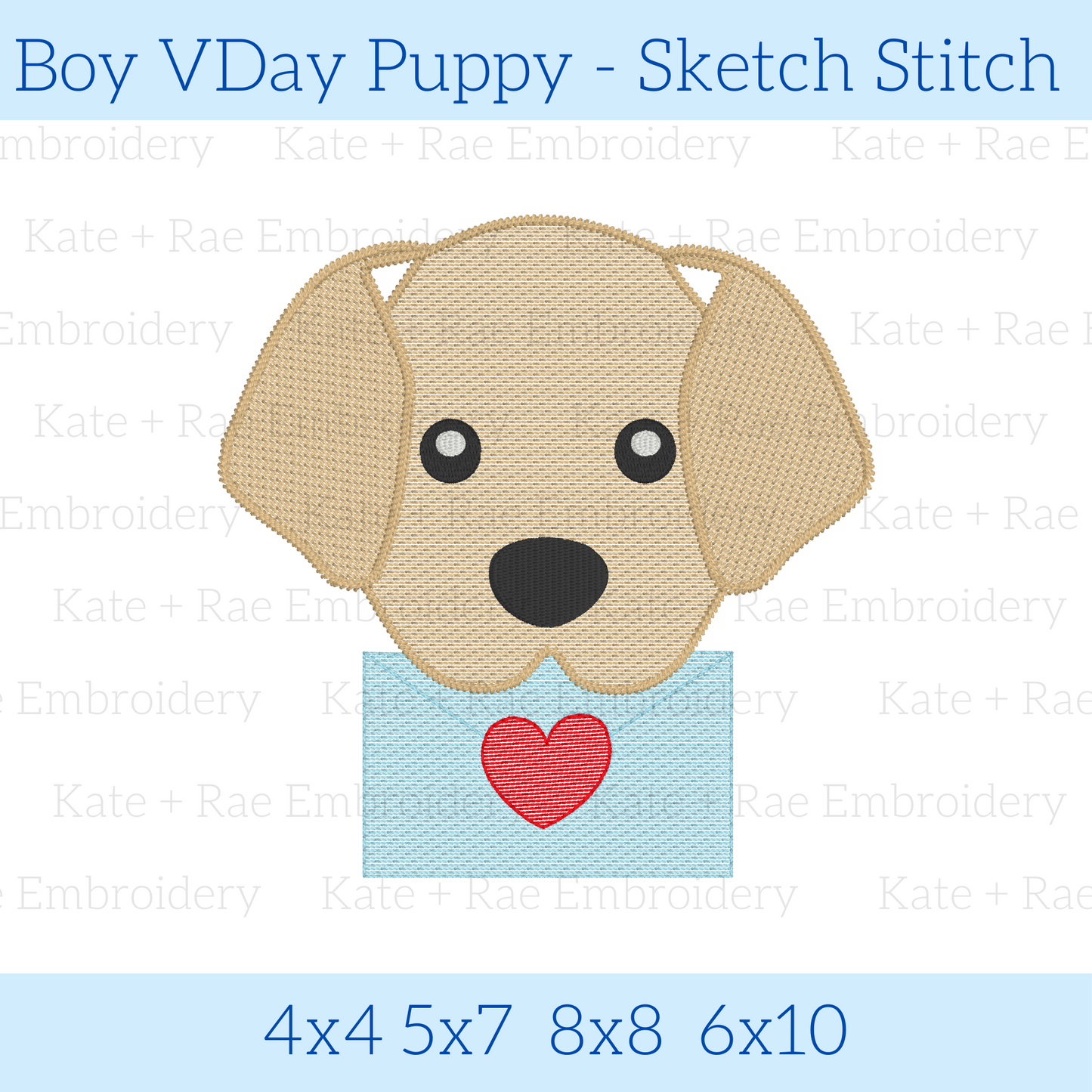 Boys Valentine's Day Puppy Sketch Stitch Embroidery Design