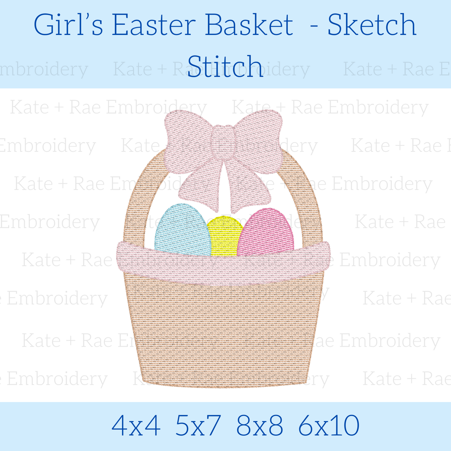 Girl's Simple Easter Basket Sketch Stitch Embroidery Design