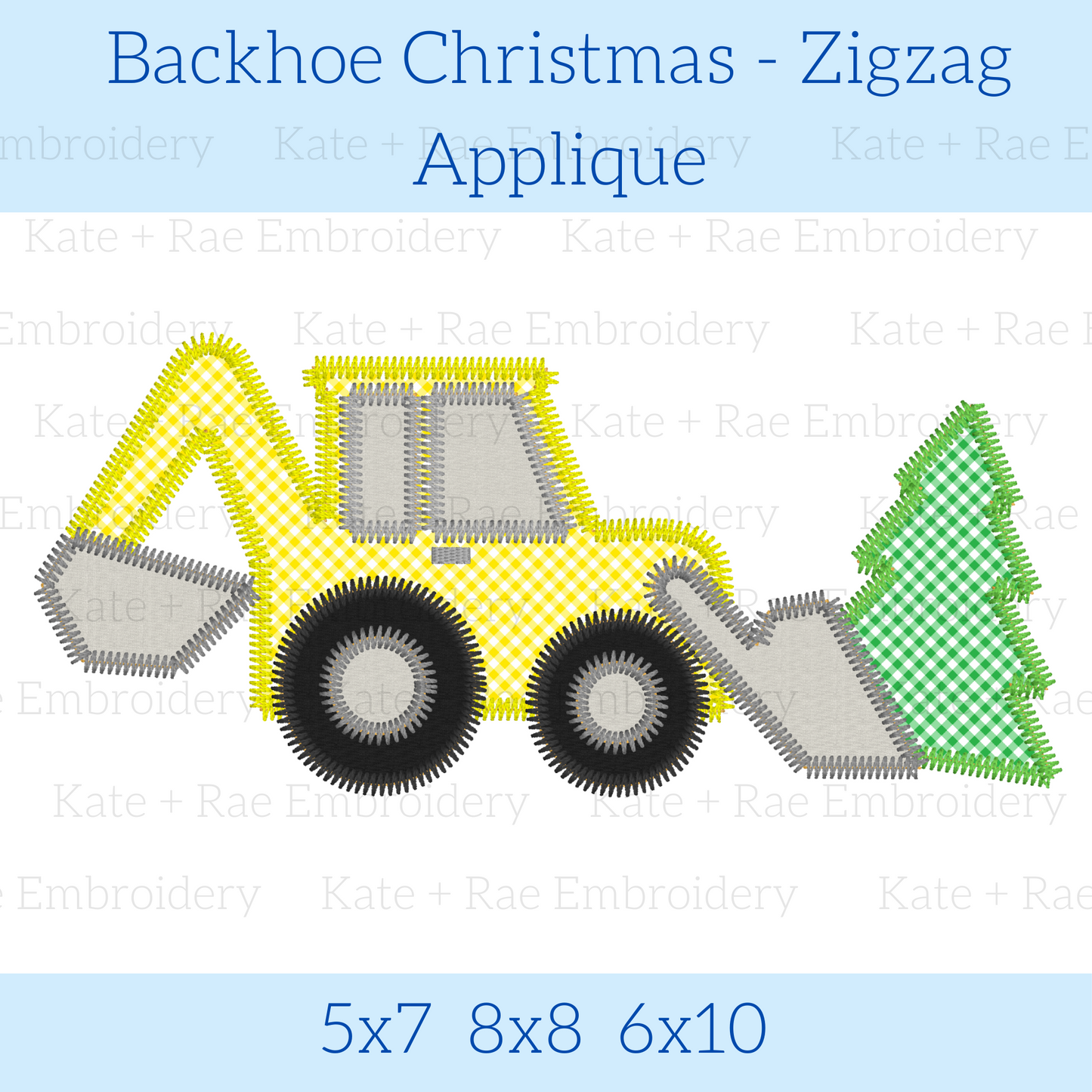 Backhoe Christmas Zigzag Applique Embroidery Design
