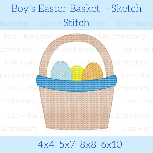 Boy's Simple Easter Basket Sketch Stitch Embroidery Design