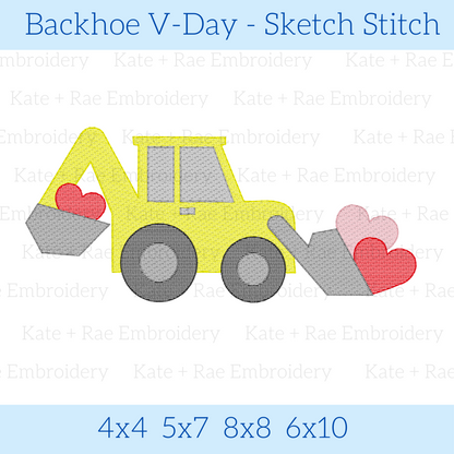 Backhoe Valentine's Day Sketch Embroidery Design