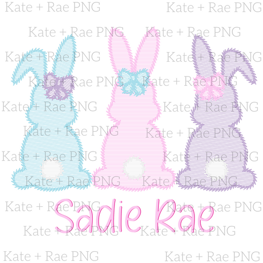 Girl's Bunny Faux Sketch Embroidery PNG