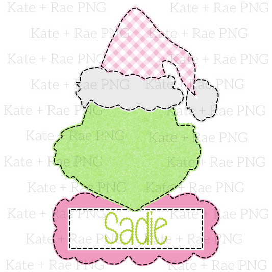 Mean One Christmas PNG - Pink Hat - Name Plate