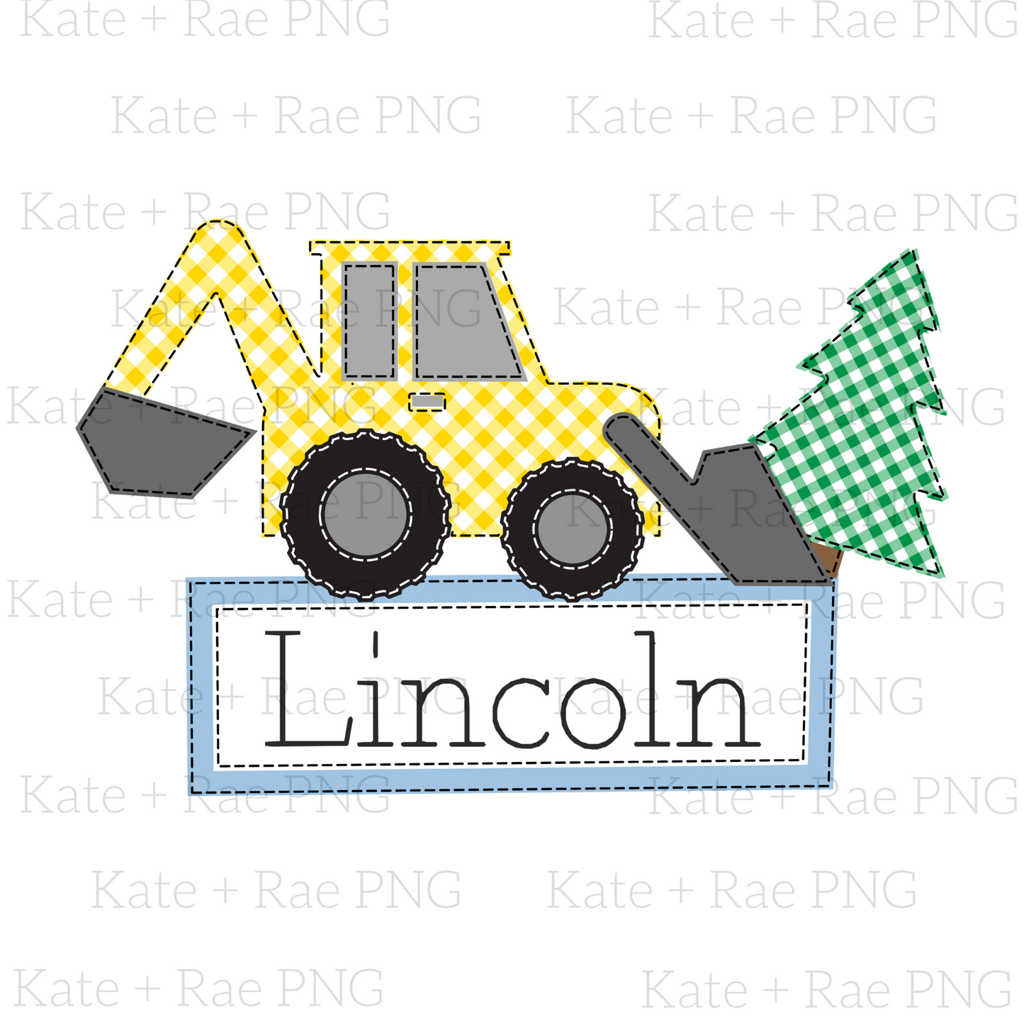 Backhoe Christmas Faux Applique (Single Tree) with Name Plate