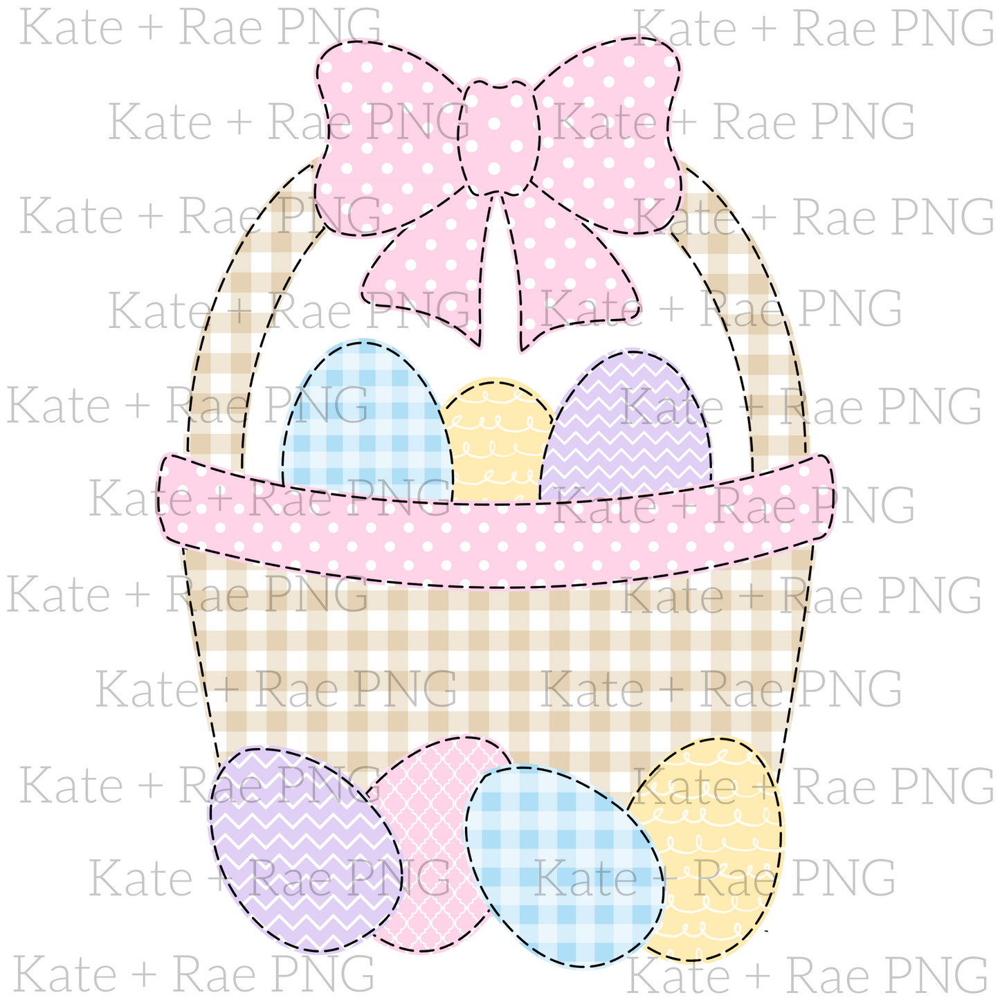 Girl's Easter Basket with Extra Eggs Faux Applique PNG