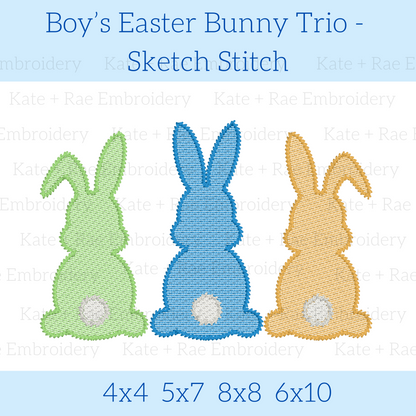 Boy's Easter Bunny Trio Sketch Stitch Embroidery Design
