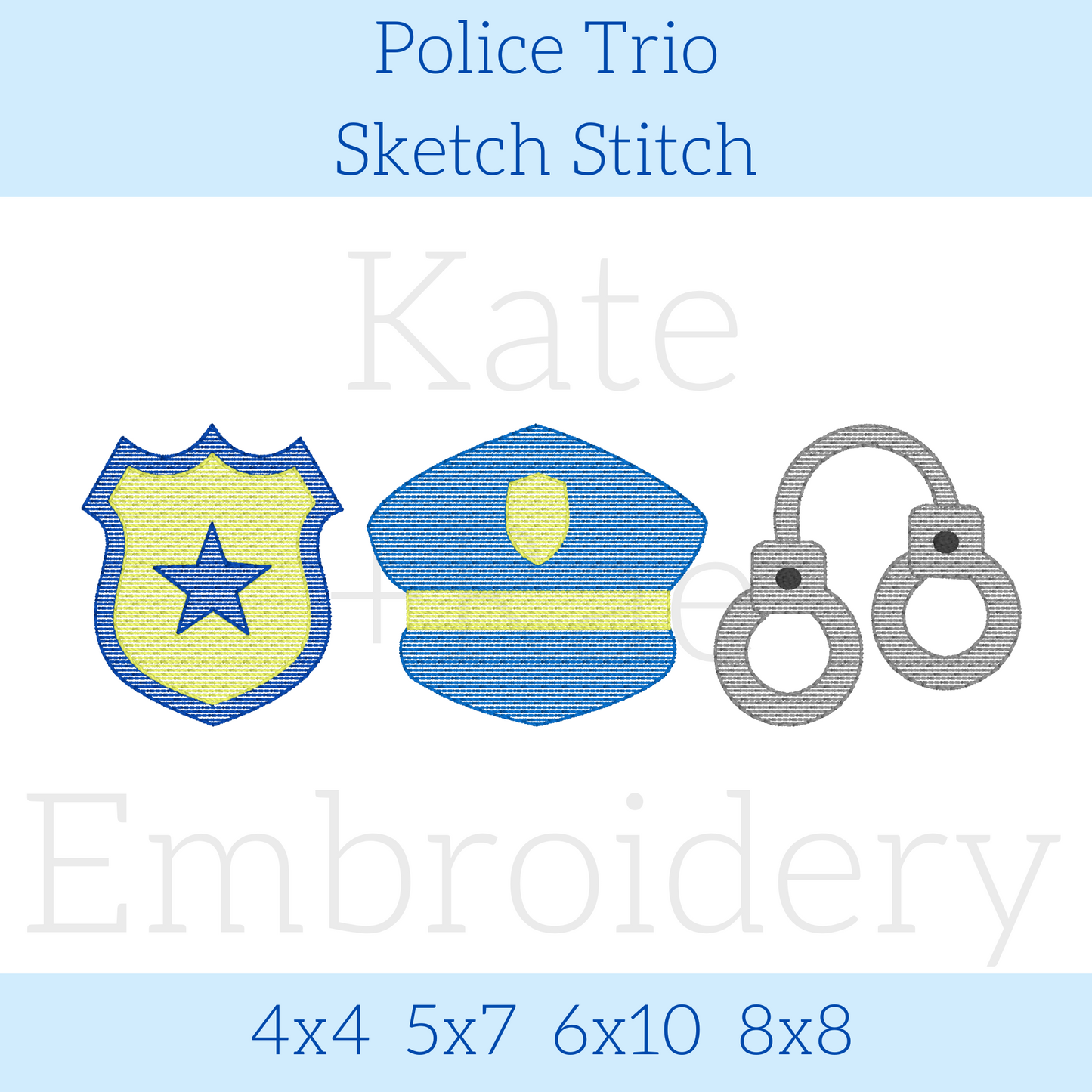 Police Trio Sketch Stitch Embroidery Design