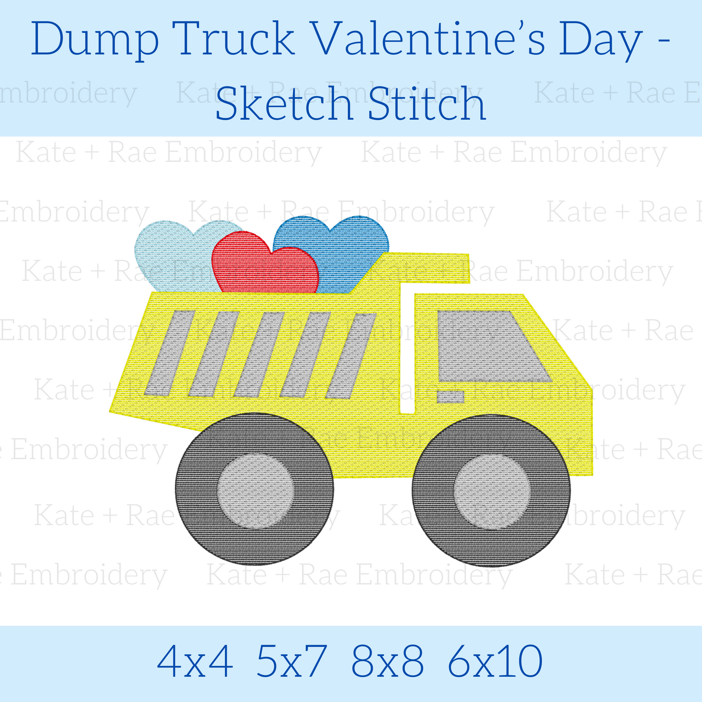 Dump Truck Valentine's Day Sketch Stitch Embroidery Design