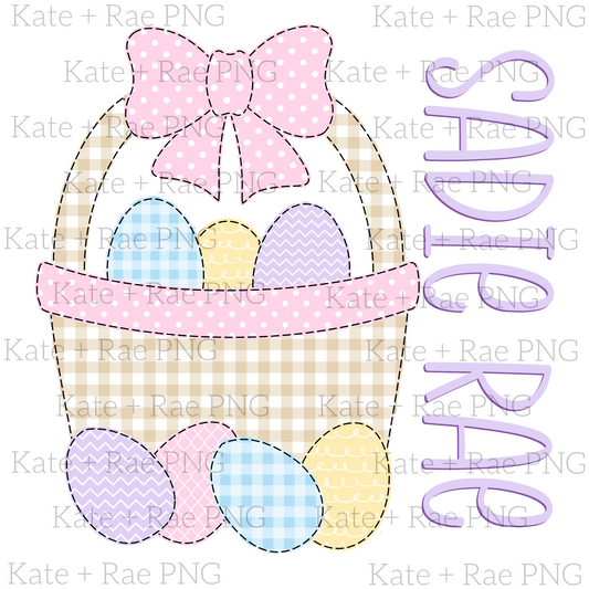 Girl's Easter Basket with Extra Eggs Faux Applique PNG