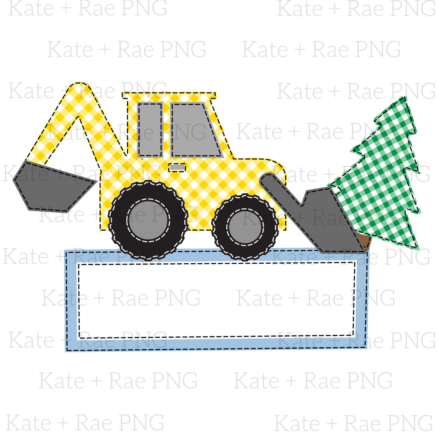 Backhoe Christmas Faux Applique (Single Tree) with Name Plate