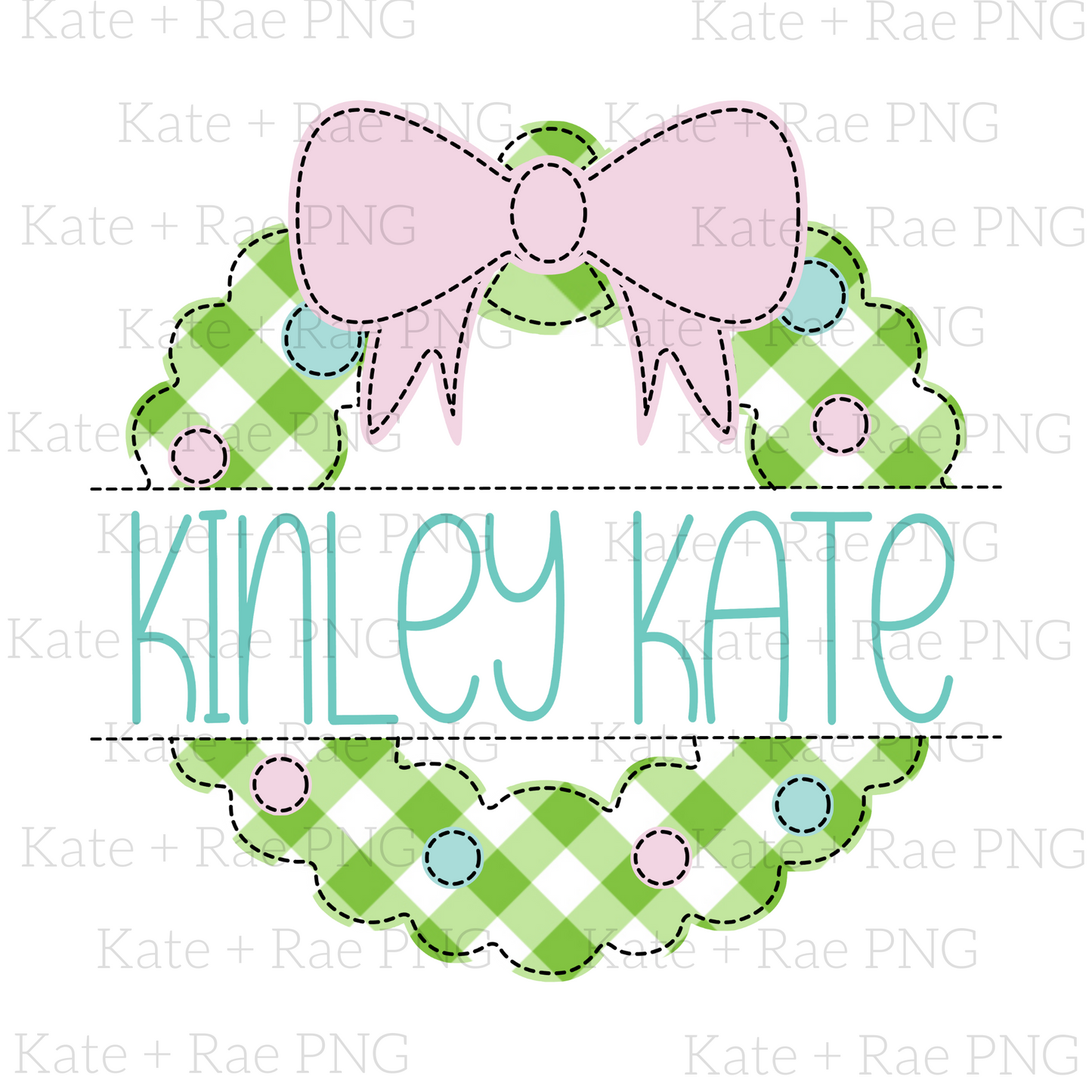 Girly Christmas Wreath Faux Applique png - Split Name Design