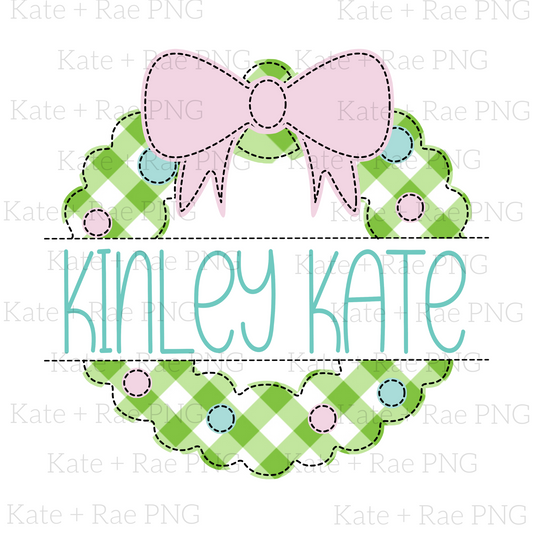 Girly Christmas Wreath Faux Applique png - Split Name Design