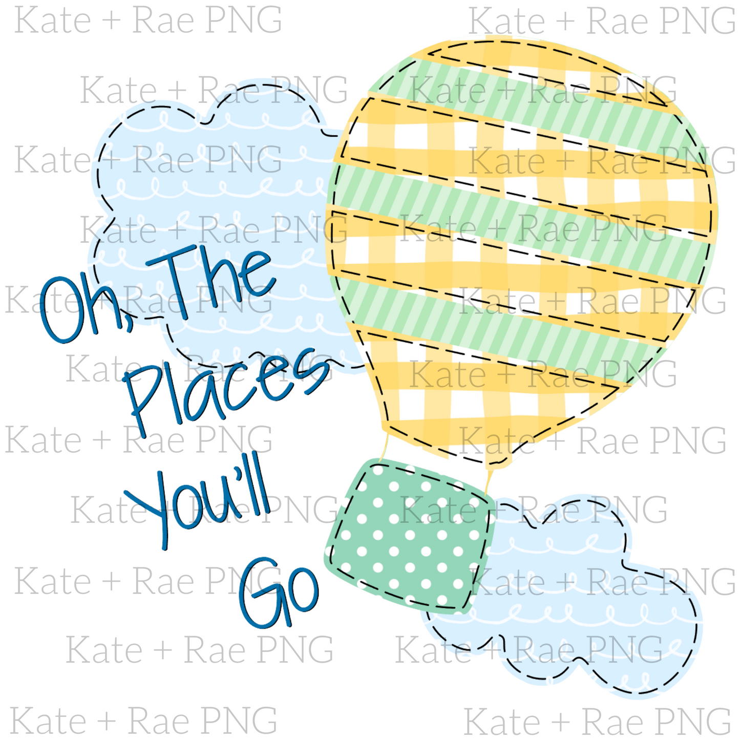 Boys Oh, The Places You'll Go Faux Applique PNG