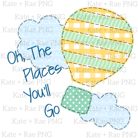 Boys Oh, The Places You'll Go Faux Applique PNG