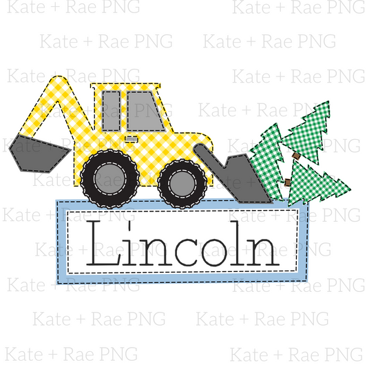 Backhoe Christmas Faux Applique (Tree Trio) with Name Plate