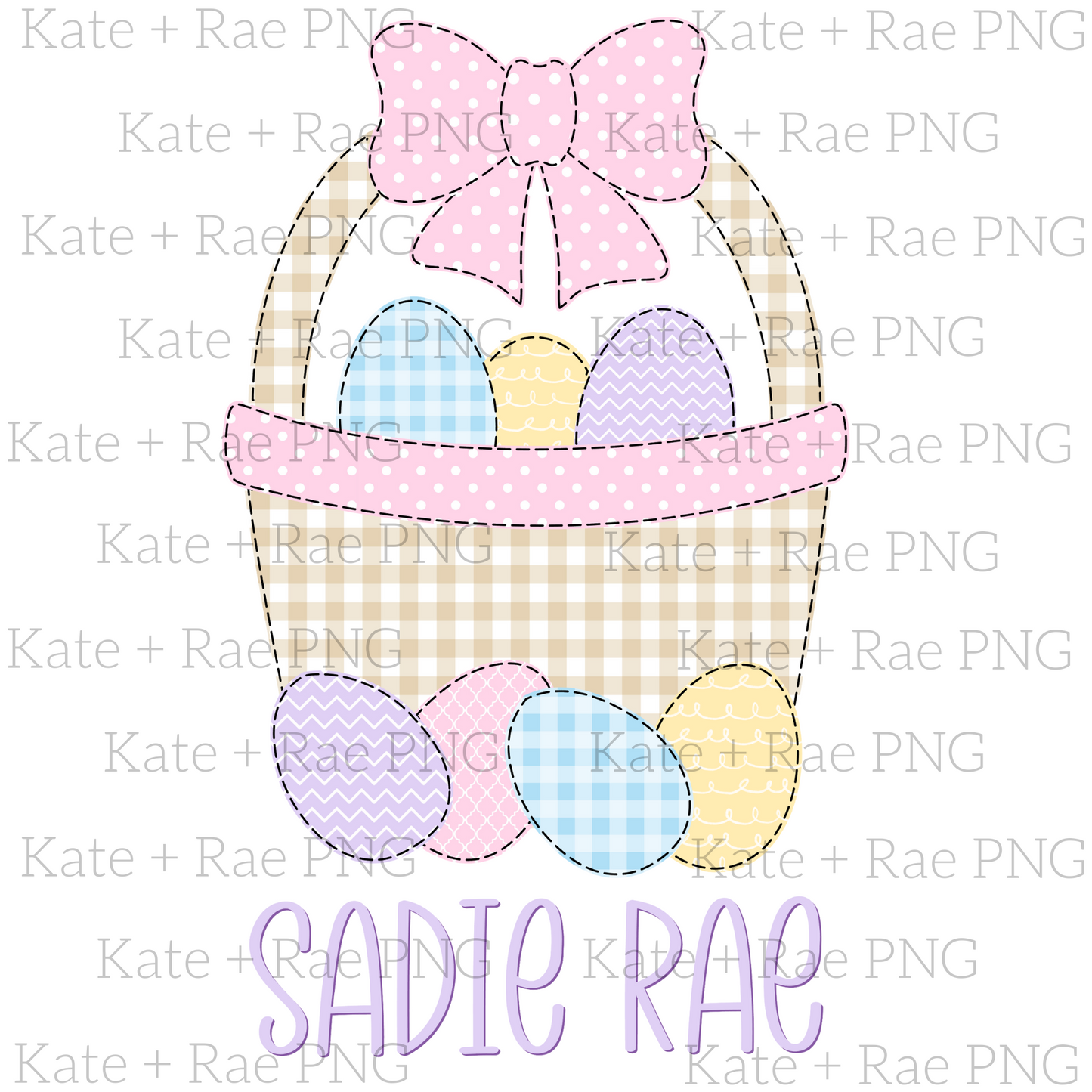 Girl's Easter Basket with Extra Eggs Faux Applique PNG