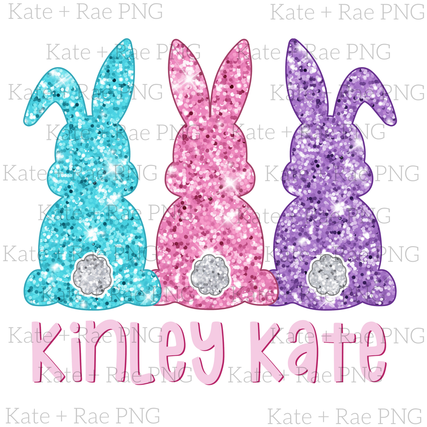 Girls Glitter Bunny Faux Applique Trio PNG