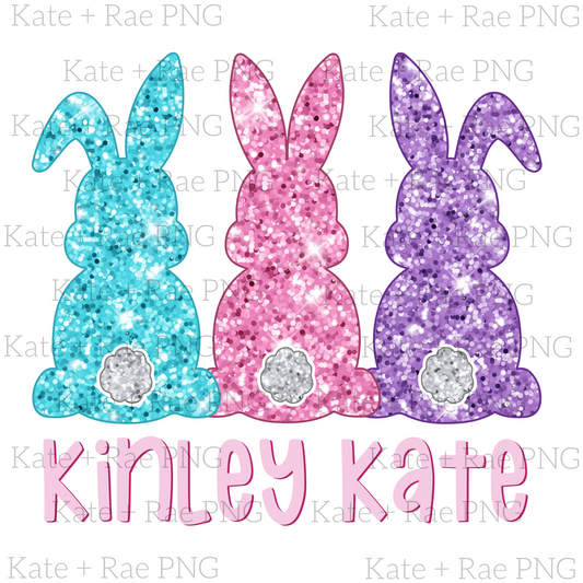 Girls Glitter Bunny Faux Applique Trio PNG