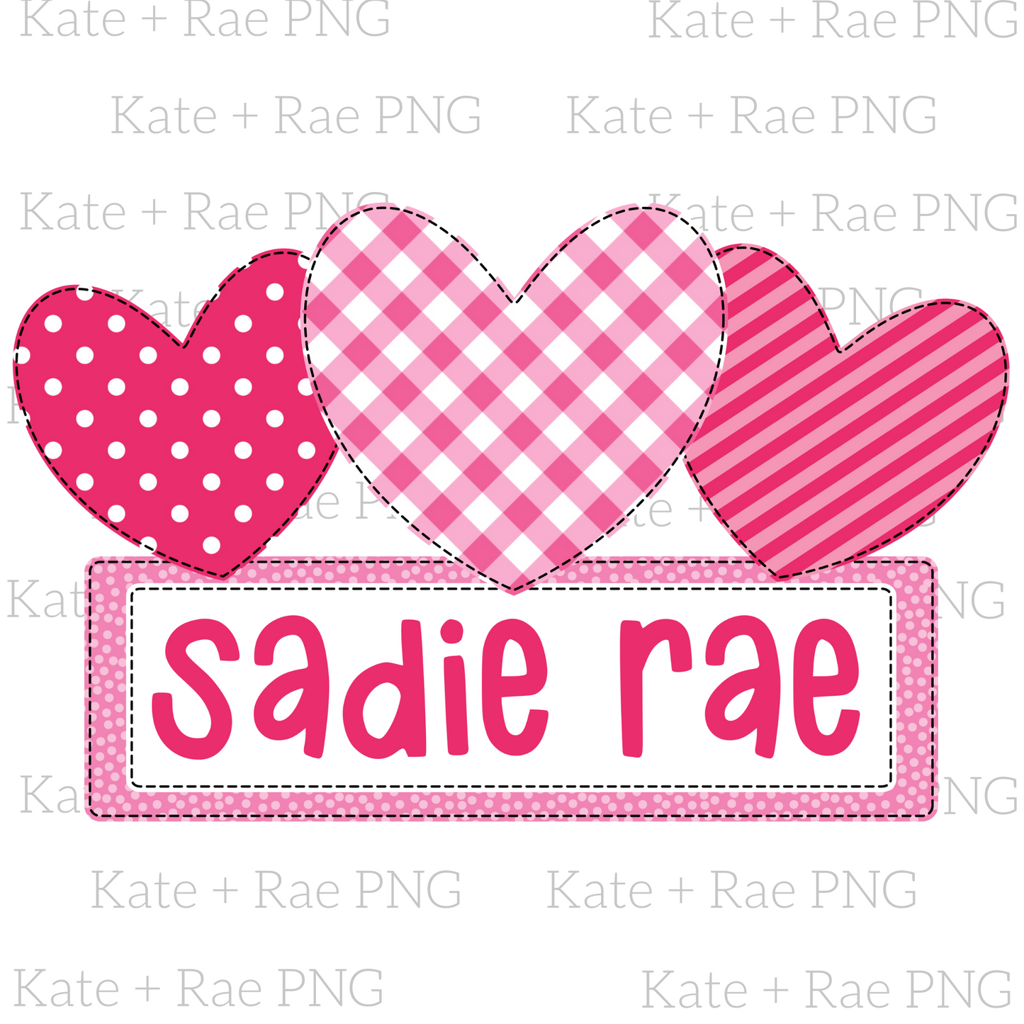 Heart Trio Faux Applique PNG with Name Plate