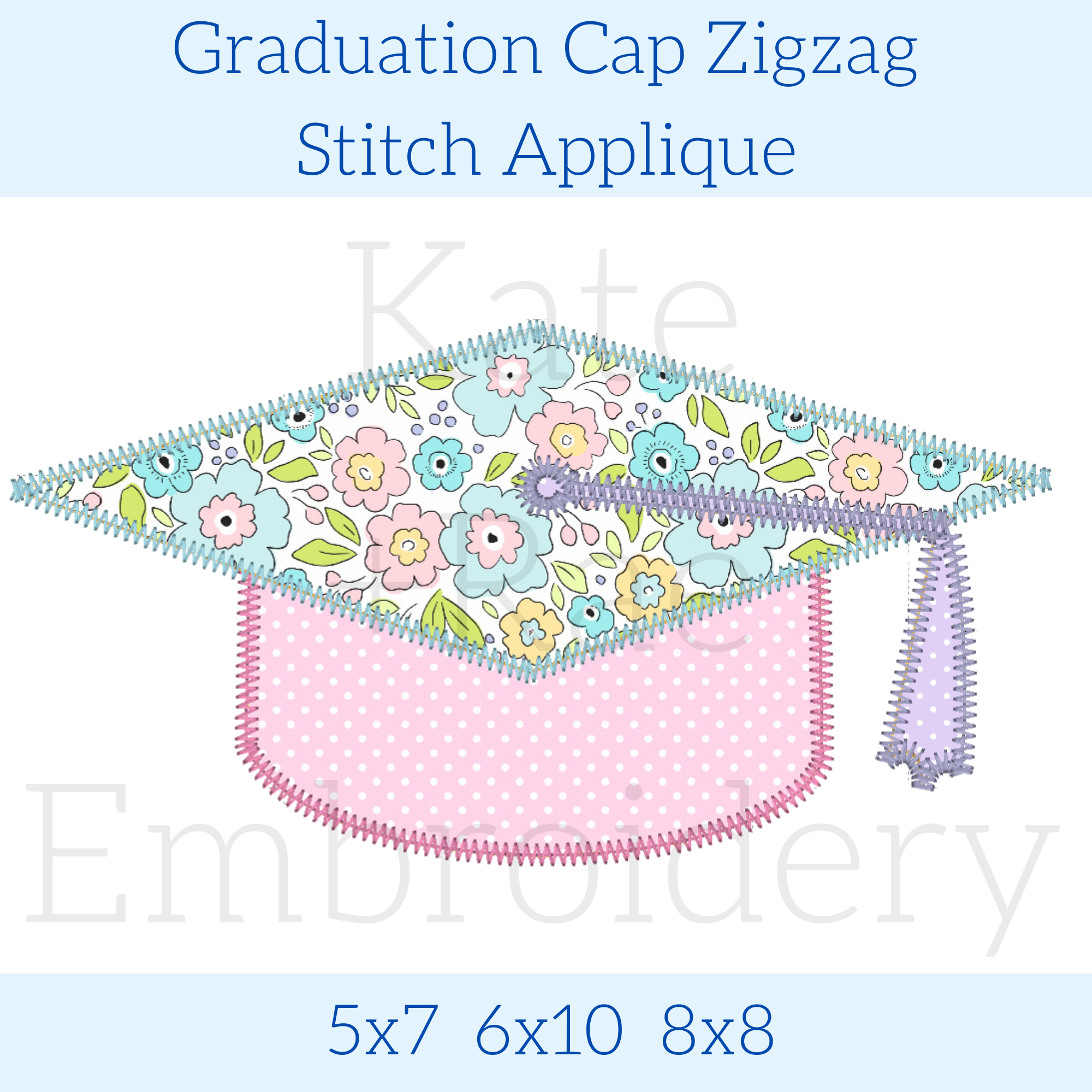 Graduation Cap Zigzag Stitch Applique Embroidery Design – Kate + Rae ...