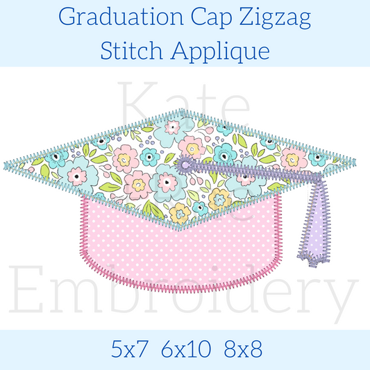 Graduation Cap Zigzag Stitch Applique Embroidery Design