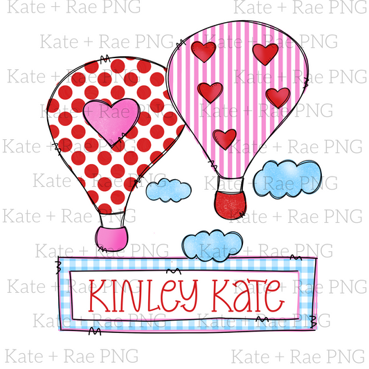 Hot Air Balloon Valentine's Day PNG with Name Plate