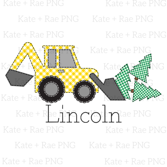 Boys Tractor (Backhoe) Christmas Faux Applique 2 PNG