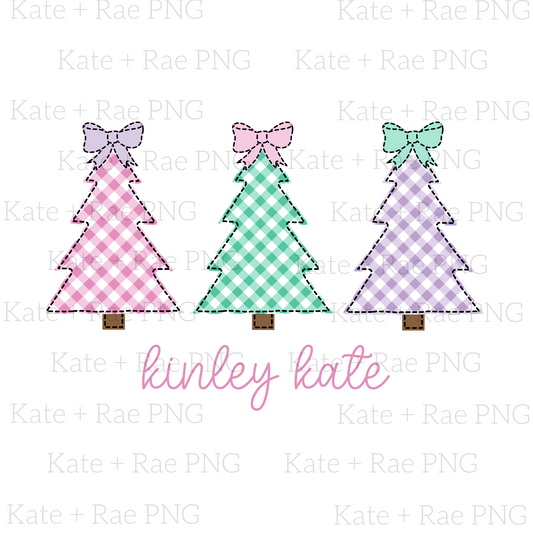 Bright Faux Applique Christmas Tree Trio PNG