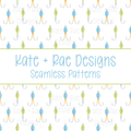 Boy's Fishing Lure Watercolor Seamless Pattern: Seamless pattern of blue and green watercolor fishing lures on a white background