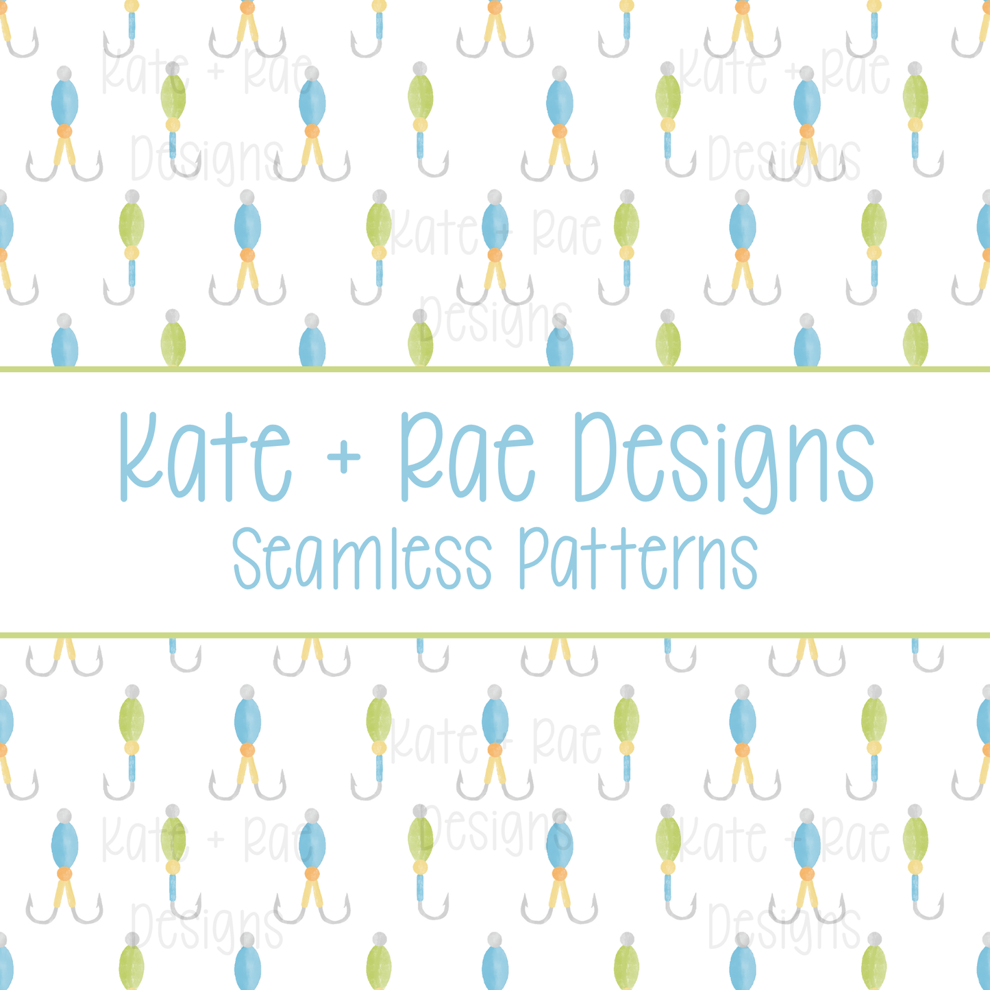 Boy's Fishing Lure Watercolor Seamless Pattern