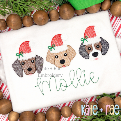 Santa Puppy Trio with Bows Sketch Sketch Stitch Embroidery Design