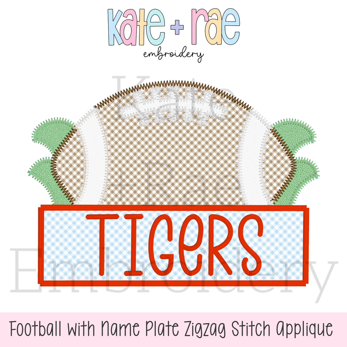 Football with Name Plate Zigzag Stitch Applique Embroidery Design