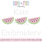Watermelon Trio Sketch Stitch Embroidery Design: Design preview of three pink and green sketch stitch watermelon slices