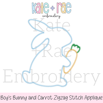 Boy's Easter Bunny with Carrot Zigzag Stitch Applique Embroidery Design