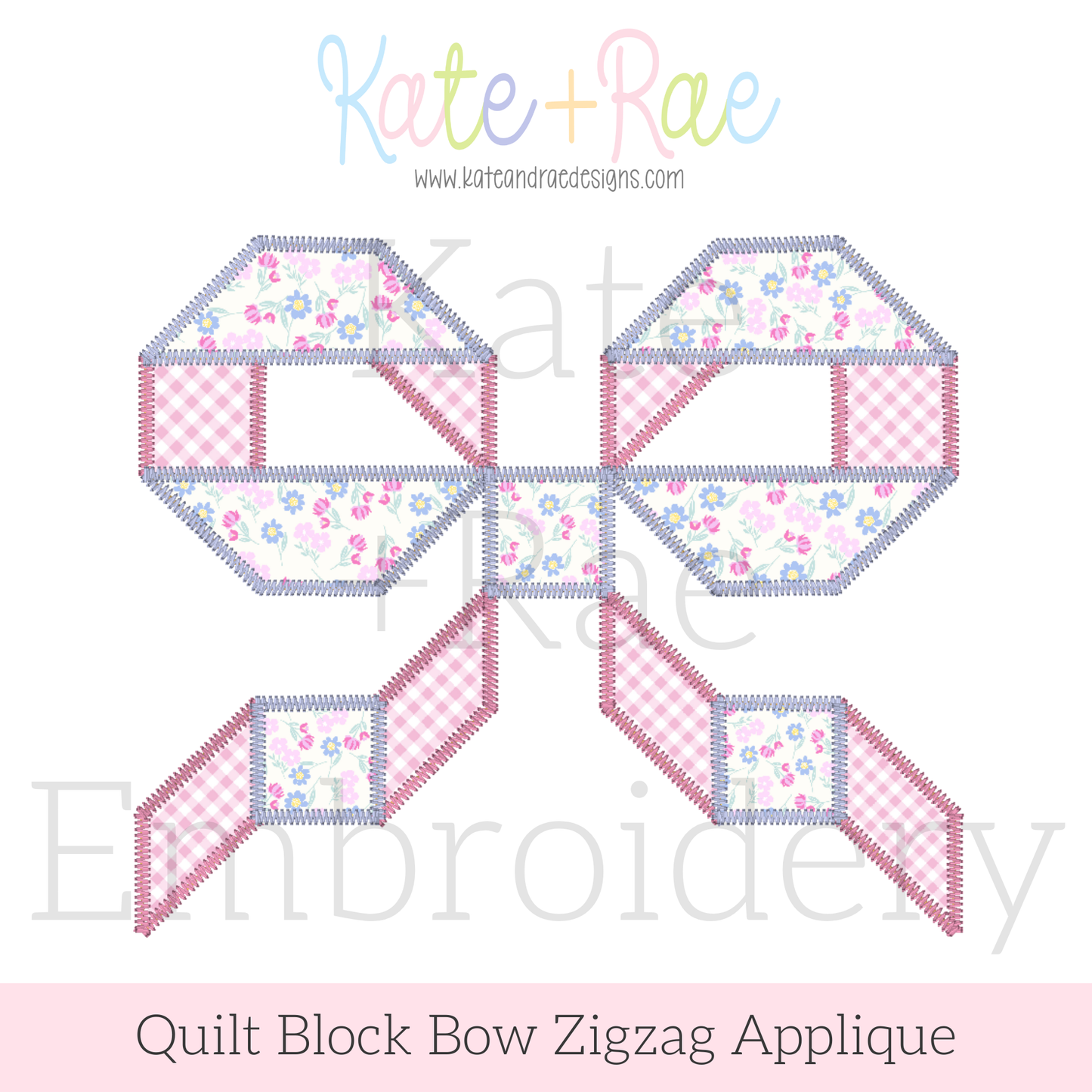 Quilt Block Bow Zigzag Applique Embroidery Design
