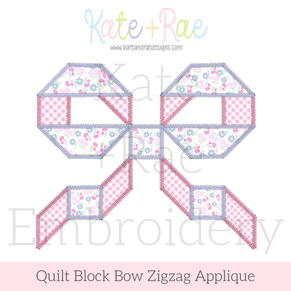Quilt Block Bow Zigzag Applique Embroidery Design