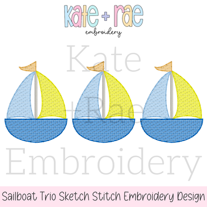 Sailboat Trio Sketch Stitch Embroidery Design