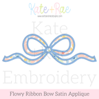 Flowy Longtail Bow Satin Stitch Applique Embroidery Design: Design preview of a pastel flowy ribbon bow satin applique