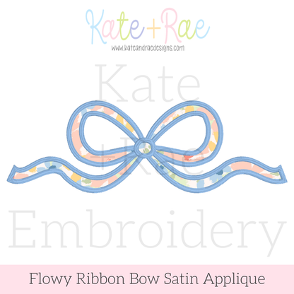 Flowy Longtail Bow Satin Stitch Applique Embroidery Design